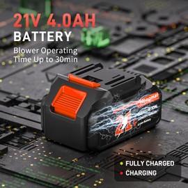 Hongmai Cordless Electric Leaf Blower, 500 CFM with 4.0Ah Battery & Charger, Lightweight Design for Lawn Maintenance, Patio Cleaning, and Leaf/Dust Removal