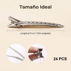 Pinzas para Cabello 24 PCS, Clips de Pico de Pato de Metal Antideslizantes Pasadores Profesionales para Peinado, Coloración y Corte, Broches para Mujer y Estilista, Plata