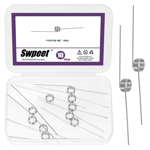 Swpeet 10Pcs 180 Degree Stainless Steel Torsional Springs 1mm Wire