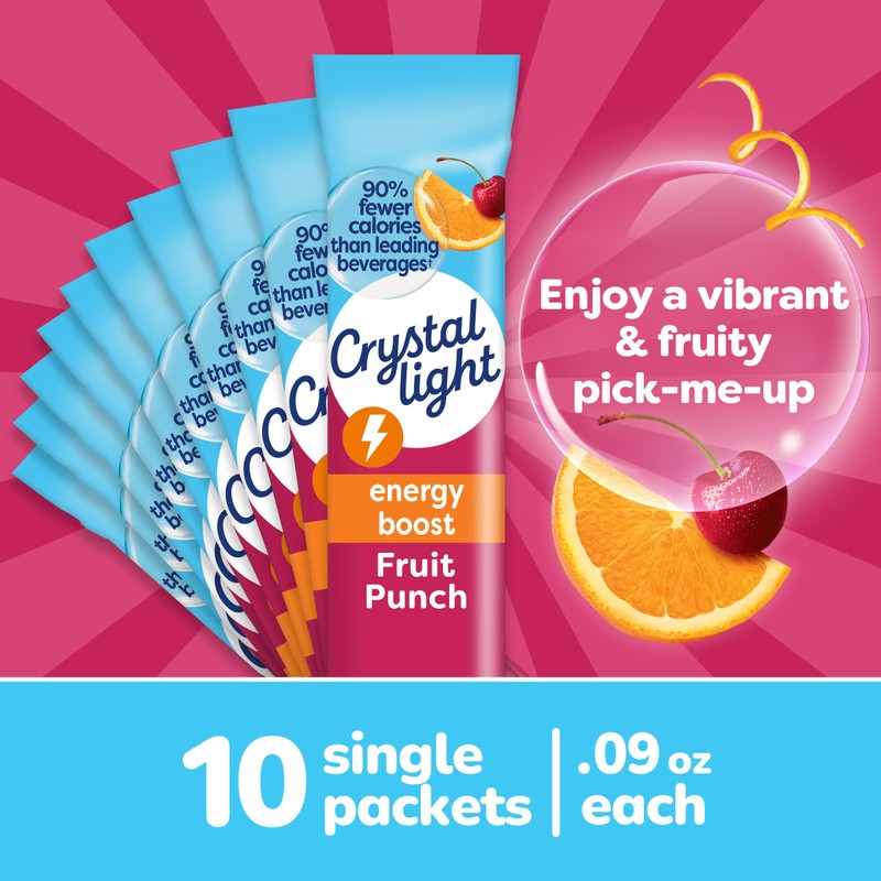 Crystal Light Energy Boost Fruit Punch Drink Mix, 10 ct