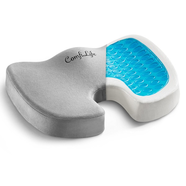 ComfiLife Gel Enhanced Seat Cushion – Non-Slip Orthopedic Gel & Memory Foam Coccyx Cushion for Tailbone Pain – Office Chair Car Seat Cushion – Sciatica & Back Pain Relief (Gray)