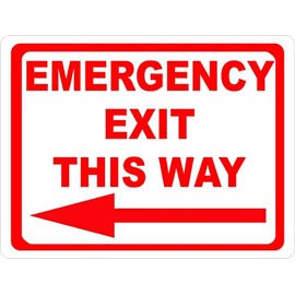 Emergency Exit This Way With Left Arrow Sign. 18x24 Metal.