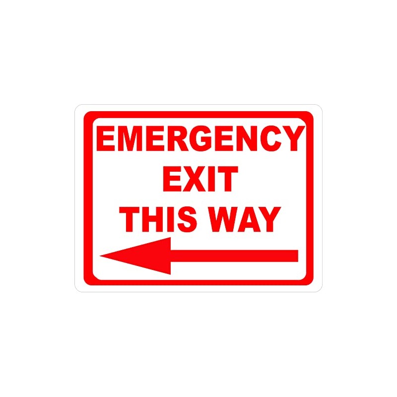 Emergency Exit This Way With Left Arrow Sign. 18x24 Metal.