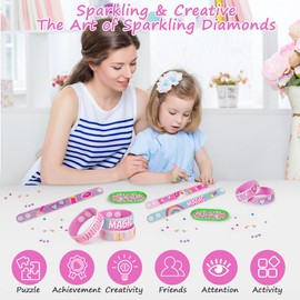 AUAUY Diamond Painting Bracelet, 6PCS DIY Diamond Art Bracelet Kit, DIY Diamond Wristbands Mosaics Stickers Kit, Adjustable Bracelet Colorful Dot Diamond Decorative Wristband, Arts and Crafts for Kids