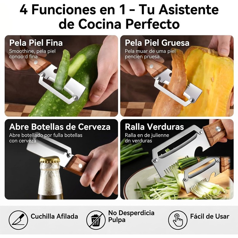 Pelador de verduras multifuncional con abrebotellas – 2 pcs, acero