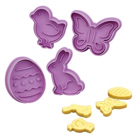 Easter Cookie Cutters Set,4Pcs Cute Cartoon Easter Cookie Stamps,3D Bunny Eggs Chick Butterfly Shapes Biscuit Cutters Plastic Kitchen Tool for Fondant Cookie Baking Birthday Party Supplies