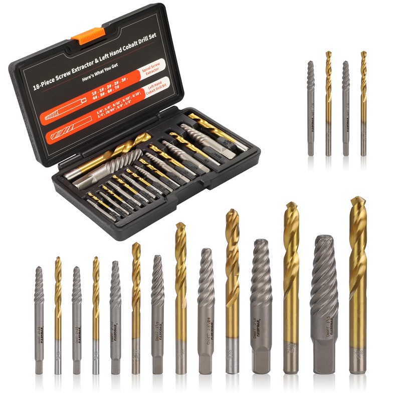 UYECOVE 18Pcs Screw Extractor and Left Hand Drill Bit Set,