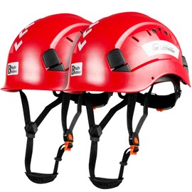 SAFEBUILDER 2Pcs Safety Hard Hat Construction Safety Helmet Slotted Ventilated w/Adjustable Ratchet 6-Point Suspension ANSI Z89.1-14 Industrial (Red-2PCS)
