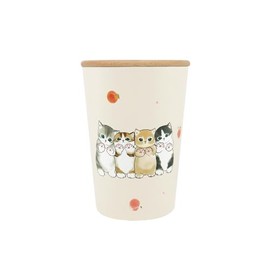 mofusand 53-2039 2-Way Vacuum Double Layer Tumbler, M, With Wooden Lid, Office, Work, Desk, Cup, Hot and Cold Retention Function, Holder, Cup, Cute, Cat