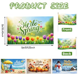 4 Pcs Garden Flag 3x5 ft Spring Summer Autumn Winter Flags – Double Sided Seasonal Banner with 2 Brass Grommets, Durable Polyester, Yard Decorations for Outdoor Parties, Photo Backdrop