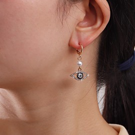 Cimenexe Bohemian Crystal Evil Eye Dangle Earrings Gold Cz Pearl Drop Earrings Rhinestone Blue Devil Eye Earrings Retro Demon Eye Pearl Earrings Jewelry for Women and Girls Gifts