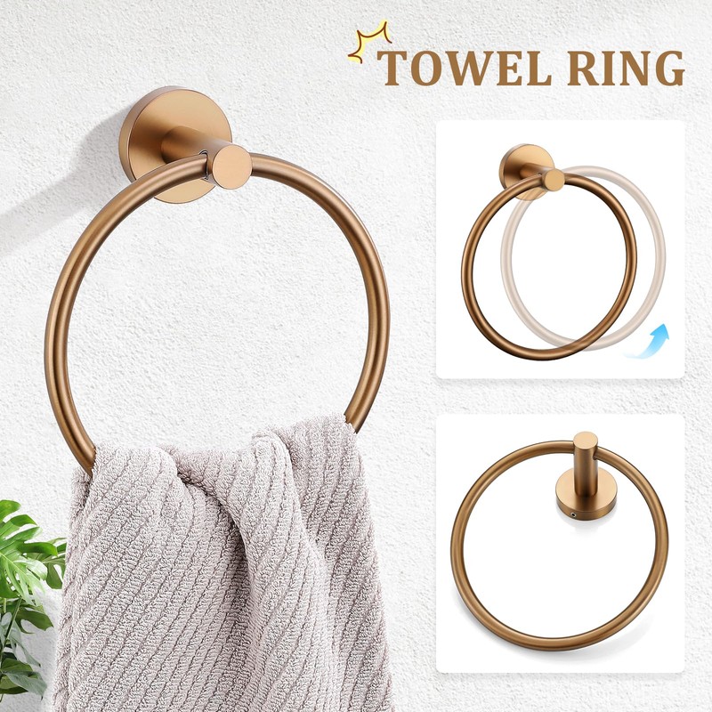 TURS Brushed Rose Gold 5 Piece Bathroom Hardware Set, SUS304