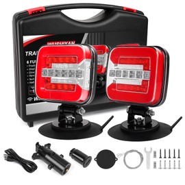 WUSHIXAN Wireless Trailer Lights Magnetic - Adjustable Magnetic Tow Light with 2 Mounting Options USB-C Rechargeable Towing Tail Light Kit Reverse Light for Trucks, Boat, RV, Vehicle, Caravan