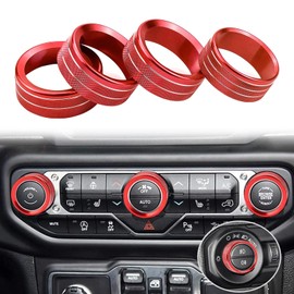Jawmoy 4 PCS Air Conditioner Spotlight Switch Knob Trim for 2018-2023 Jeep Wrangler JL JLU Gladiator JT, Aluminum Alloy Aminum Alloy AC Button Trims Interior Accessories (Red)