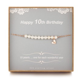 TISSGIRL 10 Year Old Gifts for Girls - Sweet Pearl Bracelet Gifts for 10 Year Olds Girls, Adjustable Pearl Bracelet, Presents for 10 Year Old Little Girls