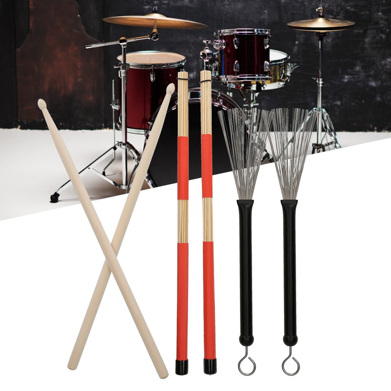 Drum Stick Brush Set Jazz Retractable Metal Wire 5A Bamboo