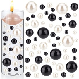 BENECREAT 200 Pcs Float Candyland Pearls, NO Hole Pearl Beads Vase Filler 10/14/20/30mm, Faux Candle Pearls, for Wedding Baby Shower Holiday Party Centerpieces(Black & White)