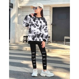 Tomolant Girl Clothes Size 7-8, Kids Clothes Fashion Tie Dye Sweatshirt Pullover Tops and Leggings Sweatpants 2 Piece Fall Winter Outfits Set