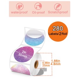 Thermal Circle Labels, 2 x 2 inches, 280 Labels per Roll, 2 Rolls, Pink Purple, Compatible with M110 M108 M220 M260 M120 M221 P50 221B T50