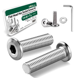 30 Pcs 1/4-20 x 3/4" Flat Head Socket Cap Screws, Fully Threaded Furniture Connector Bolts, 304 Stainless Steel