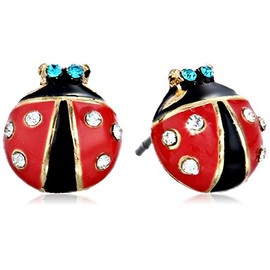 Betsey Johnson Red & Black Ladybug Stud Earrings