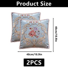 Traziewell Sky Blue Cushion Covers 48 x 48 cm Set of 2 Square Pillow Case for Sofa Chair Bedroom Modern Decor Home Office Couch Embroidered Cushion Cover 00208