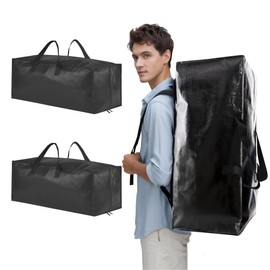 Foyer Nuage Storage Bags with Zips, Strong and Durable Big Bags with Handle and Backpack Straps for Moving House, Laundry Bags, Clothes Storage (Black, 71x33x31cm, 2pcs)