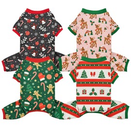 Vehomy 4-Pack Dog Christmas Pajama Xmas Dog Clothes Warm Fleece Dog Pajamas Jammies Christmas Puppy Cat Onesie Outfit Costume for Small Medium Dogs S