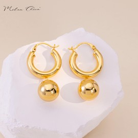 Milan Chiva 14K 18K Gold Plated Dangle Hoop Huggie Abalone Shell Earrings Lightweight Statement Teardrop Dainty Leverback Earrings for Women Trendy MCE-1044GD