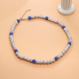 HMOOY Baseball Necklace for Men Women, Rhinestone Inspired Beads Necklace Disco ball Dirp Accessoies Necklace Unisex Athlete Sport Necklace Jewelry for Lovers (22in, White/Azure Blue)