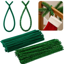 200 lazos de guirnalda de Navidad difusos, 11.8 pulgadas, barandilla flexible con purpurina decorativa, tallos de chenilla reutilizables para decoración del hogar, decoración de manualidades