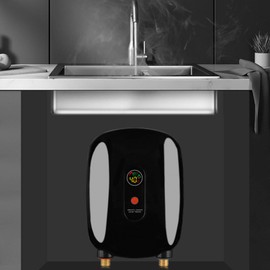 110V 3000W Mini Instant Electric Tankless Hot Water Heater for Shower Kitchen Washing Faucet Home Bathroom Heating System (Black)