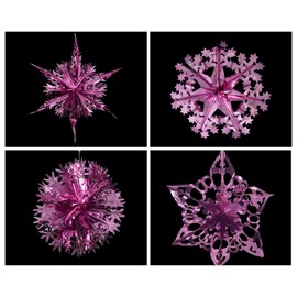Set of 4 40cm Christmas Foil Ceiling Garland Hanging Xmas Decoration, Long Star, Snowflake, Star Ball & Star (Pink)