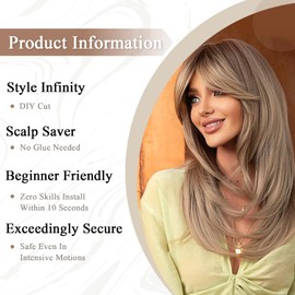 Allbell Blonde Wig for Women Long Straight Layered Wigs Synthetic Wig with Fringe Natural Looking Ombre Blonde wig with Bangs for Cosplay Party Daily Use 24 Inch