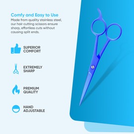 YNR Professional Hairdressing Scissors – Hair Cutting Scissor for Barbers & Salon, Stainless Steel Hair Scissors for Men, Women & Children | (Blue) 6 Inches