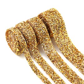 Dowarm - Cinta de diamantes de imitación de 3 yardas, rollo de cinta de diamantes de imitación, envoltura de malla de diamantes de imitación para costura de decoración de bodas (dorado, 3 cm / 1.2 pulgadas de ancho)