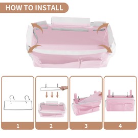 YOUDENOVA Bedside Caddy with 5 Pocket, Bedside Storage Organizer for College, Dorm Bed, Bunk Bed, Pink