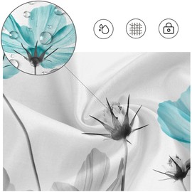 Kikiry Stall Shower Curtain Small 36''W x 72''L Teal and Gray Floral Daisy Flower Elegant Wildflower Design Polyester Fabric 7 Pack Plastic Hooks