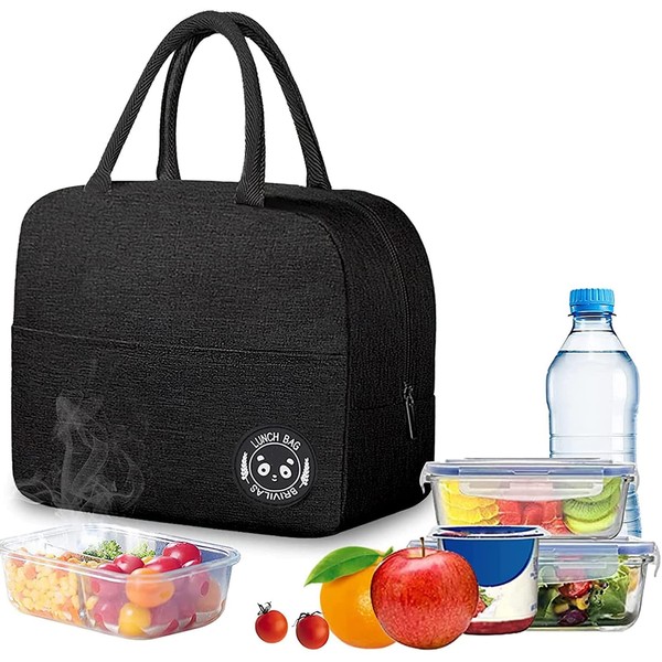 Lunch Bag, Insulated Lunch Bag, Pack Lunch Bag, Women's Lunch Bag, Thermal Lunch Tote Bags, Lunch Bags for Women, Adults, Thermal Leak-Proof Lunch Bags for Work, School, Picnic, Camping (Black)