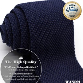 WANDM Men's Pointed Knit Tie Necktie Width 2.75 inches Washable Solid Color Navy Blue