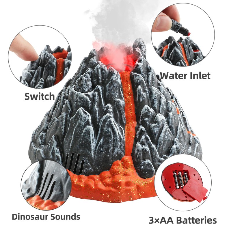 DINOBROS Volcano Toy for Kids 3-5, Mist-spouting Volcano Model with