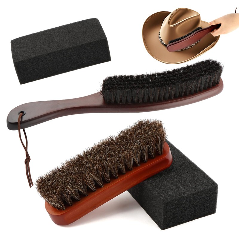 Felt Hat Cleaner Brush Set 4 Pack, Soft Horse‑Hair Hat