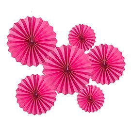 MOWO Hot Pink Paper Fans Hanging Decoration for Summer Birthday Wedding Graduation Theme Party,6pc