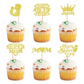 Keaziu Paquete de 36 decoraciones para cupcakes del Día de la Madre Feliz para el Día de la Madre, decoraciones para tartas de cumpleaños, color dorado