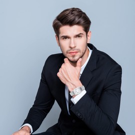 JewelryWe Mens Big Dial Easy Reader Quartz Watch, Gold/Silver Tone Elastic Band Wristwatch, for Fathers Day