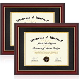 Minesaxel 11x14 Diploma Frame with 8.5 x 11 Opening Black Mat, Display 8.5x11 Degree Certificate Document, Wall Mount or Tabletop Display(Cherry Red,2 Pack)