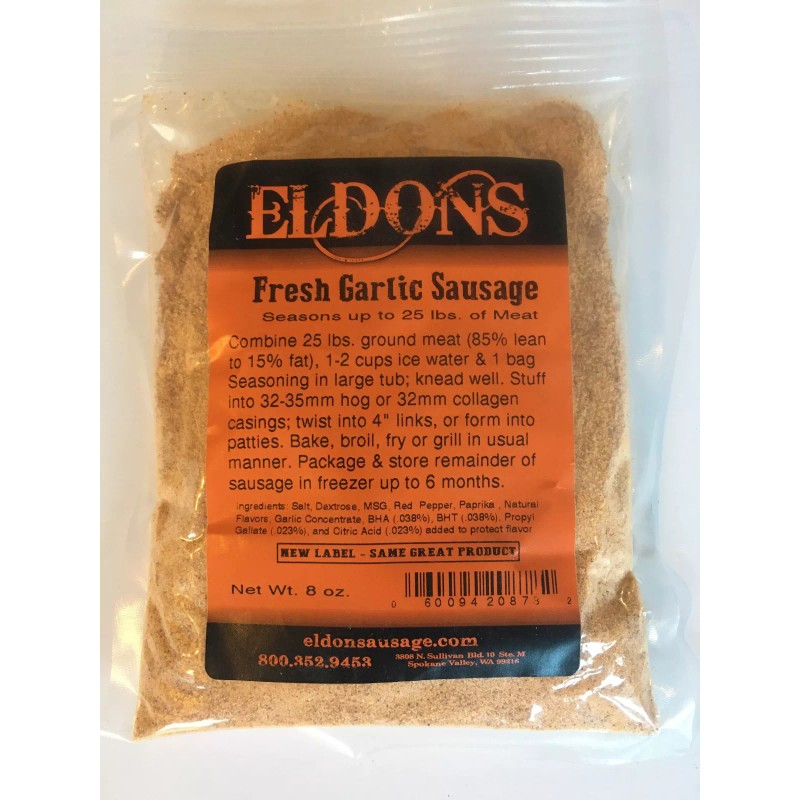 Eldons Fresh Garlic Sausage Seasoning Spice Seasons 25 Pounds of