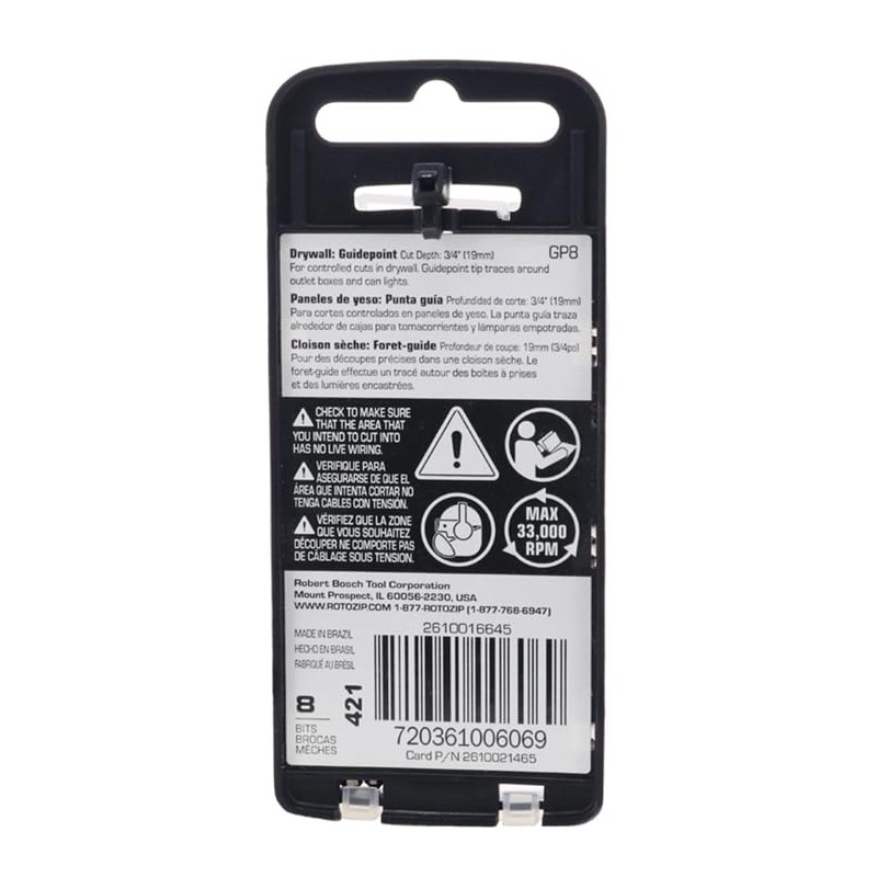 RotoZip GP8 1/8-Inch Guide Point Drywall Cutting Zip Bit, 8-Pack,