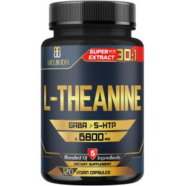 L-Theanine Supplement added Ashwagandha, GABA, 5 HTP, L Tryptophan - Support for Restful Mind, Brain Health, Energy Production & Immune Support - 120 Capsules