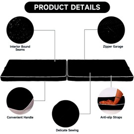 TeBaisea Boat Seat Cushion, High Density Thick Sponge Boat Bench Cushion, Anti-UV Polyester Fabric Removable Boat Mat(Royal Black, Length 56"×Width 15.6"× Height 2.8")